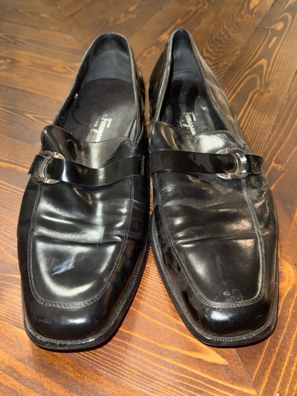 Salvatore Ferragamo Black Leather Bit-Detail Slip-On Loafers